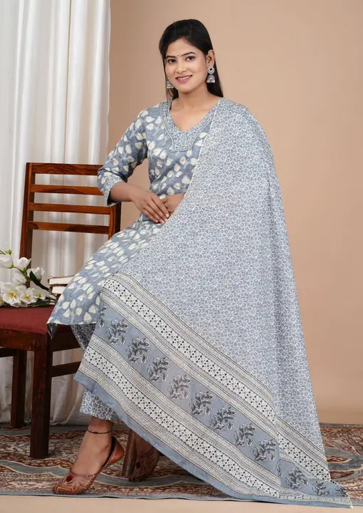 Cotton kurti pant with dupatta  uploaded by business on 3/8/2023