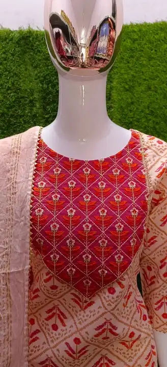 Cotton 60x60 embroidery work kurti pant dupatta set  uploaded by Kumawat Enterprises on 3/8/2023