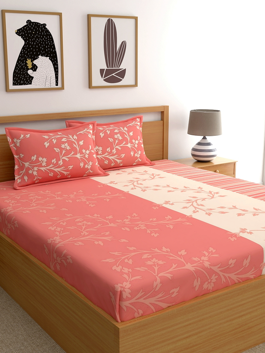 Floral Peach Double Bedhseet uploaded by Esskay International on 3/8/2023