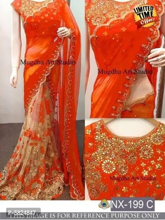 Georgette Net Half and Half Embroidered Sarees uploaded by Shreeji New Fashion on 3/8/2023