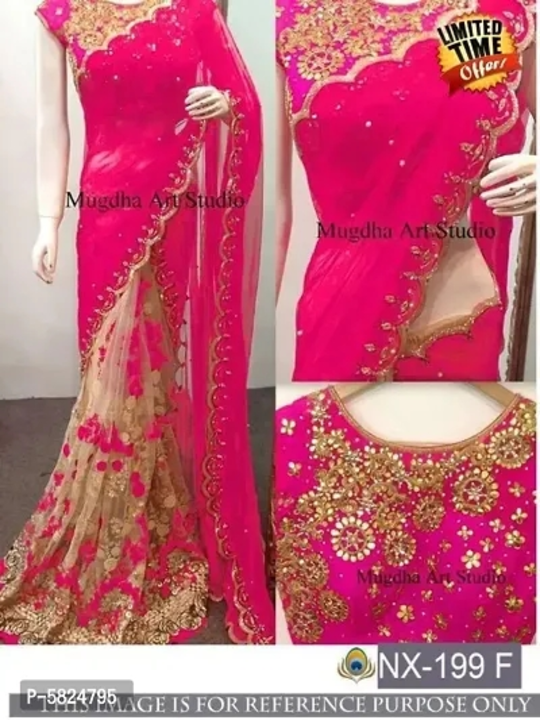 Georgette Net Half and Half Embroidered Sarees uploaded by Shreeji New Fashion on 5/28/2024