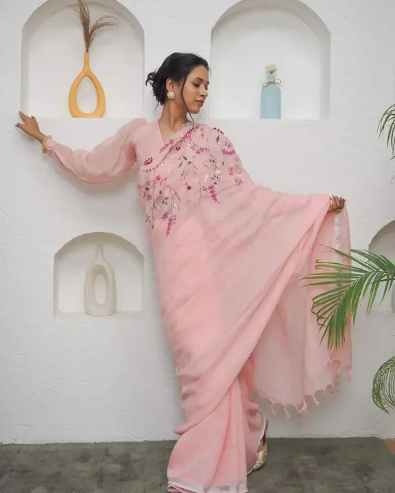 Linen saree uploaded by WeaveMe India on 3/8/2023