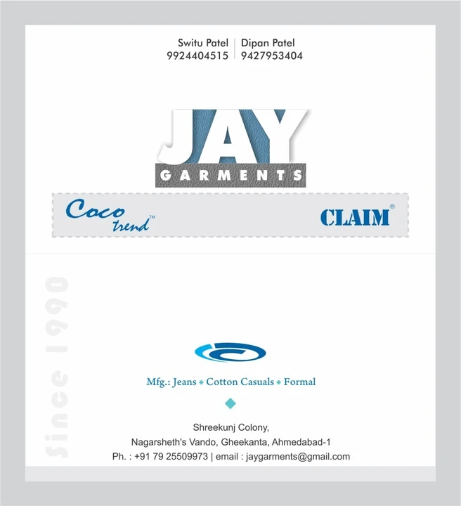 Visiting card store images of Jay garments