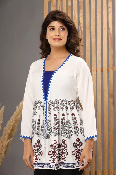 Rayon frill  printed top
Size- S, M, L, Xl
Lenght- 30"
Fabric- Rayon
Sleeves- 3/4 uploaded by Ganpati handicrafts  on 3/9/2023