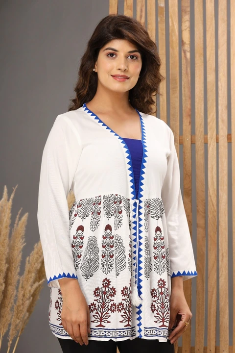 Rayon frill  printed top
Size- S, M, L, Xl
Lenght- 30"
Fabric- Rayon
Sleeves- 3/4 uploaded by Ganpati handicrafts  on 3/9/2023