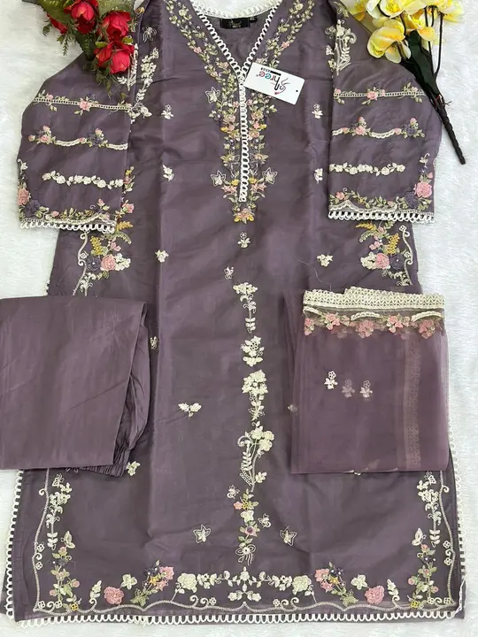 R 1094

Top orgnja 
Bottom silk viscos

Duppta embrodered net

Rate 1450

Shree fabs surat uploaded by Aanvi fab on 3/9/2023