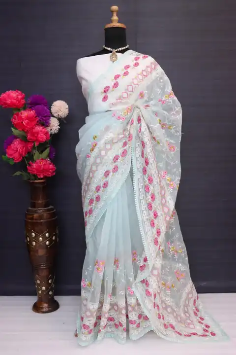 Organza EMBROIDERED sarees  uploaded by Pehnava Nx on 3/9/2023