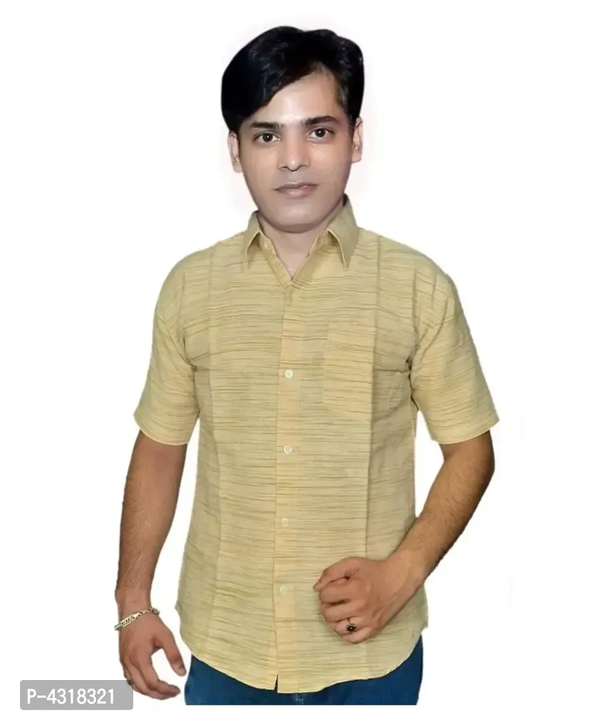 Men's Yellow Khadi Cotton Solid Short Sleeves Regular Fit Casual Shirt uploaded by wholsale market on 3/9/2023