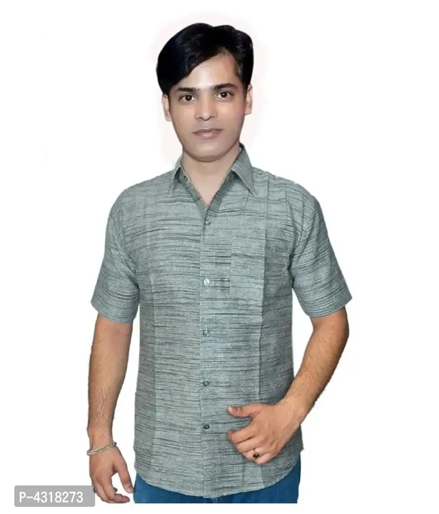 Men's Yellow Khadi Cotton Solid Short Sleeves Regular Fit Casual Shirt uploaded by wholsale market on 3/9/2023