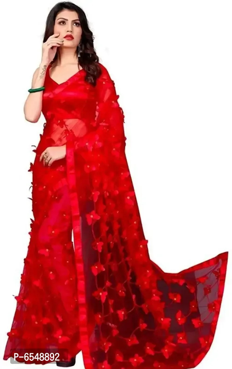 Stylish Net Applique Saree With Satin Blouse Piece For Women uploaded by wholsale market on 3/10/2023