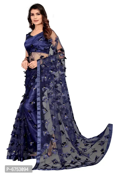 Stylish Net Applique Saree With Satin Blouse Piece For Women uploaded by wholsale market on 3/10/2023