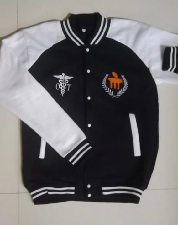 Post image Customized - 320 gsm (cotton, cotton fleece, fleece) Varsity university / college jacket 

Okay
Can make similar if 50 pcs

Rs 750 - Blank 
Rs  50 - Courier
Print :
Front : 
Rs 40 = 1 logo 

Back : 
If possible fit in A4 size instead of A3 size above picture

A4 size 
Variable / Changing :
Rs 50 - 2 Lines top

Rs 40 - 2 Lines middle 

Variable : 
Rs 30 - 1 Name

So total delivered pune : 
Rs 750 + Rs 50 courier + Rs 160 printing (will try to reduce Rs 20) + Gst 5% 

Let me know if workable ? 

Size : 
Need Chest (inches) 
If tshirt 38", varsity should be 1 size above or 40" Inch 

Send me breakdown sizes in inches 
38'-3 pcs etc 

Delivery : 
 7 - 10 days from down payment Rs 750 X No. Of pieces, balance payment = once goods are ready with printing

Thks