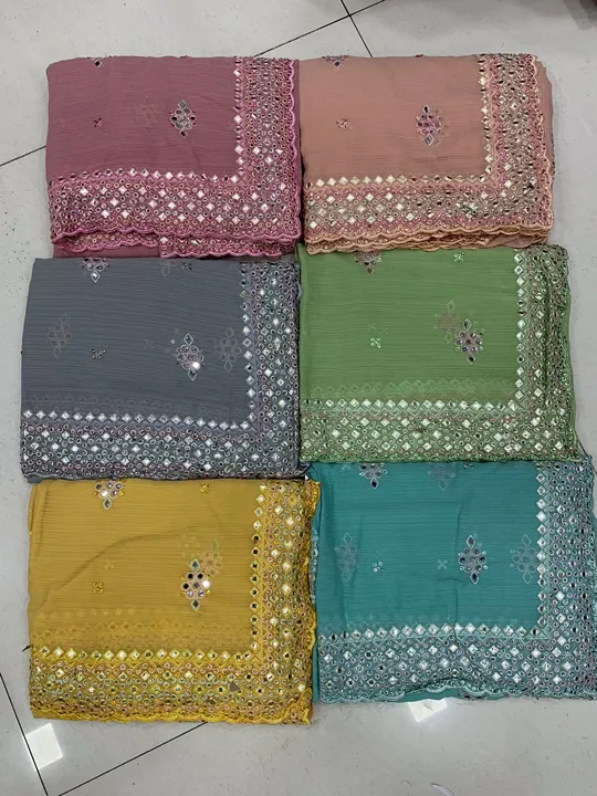 Mirror work party wear saree uploaded by pink Rose fashion Store  on 3/10/2023