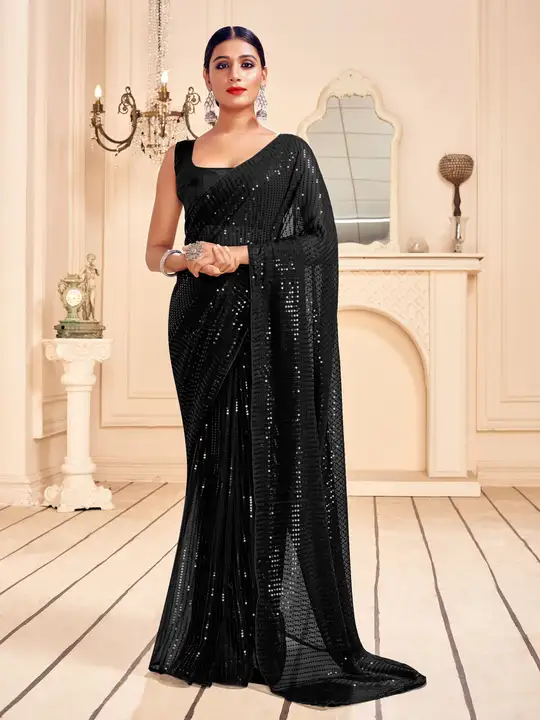 Black sequence saree uploaded by 𝙋𝘼𝙑𝙄𝙏𝙍𝘼𝙈 on 3/10/2023