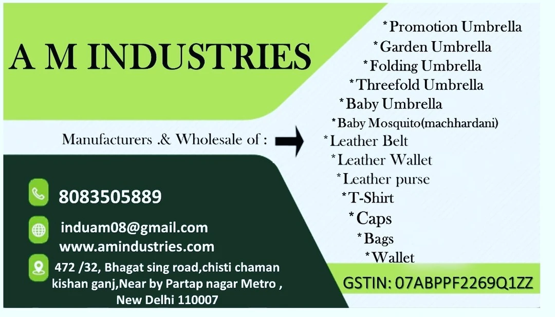 Visiting card store images of A M INDUSTRIES