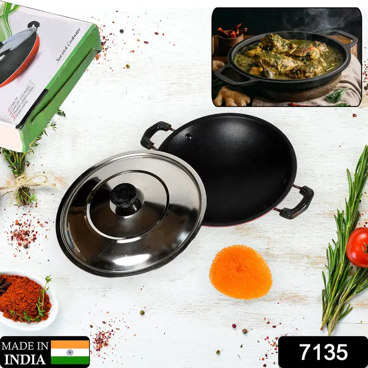 7135 Nonstick Kadhai With Lid Deep Frying Pan, Kadhai with Lid for Cooking, Biryani Pot uploaded by DeoDap on 3/10/2023