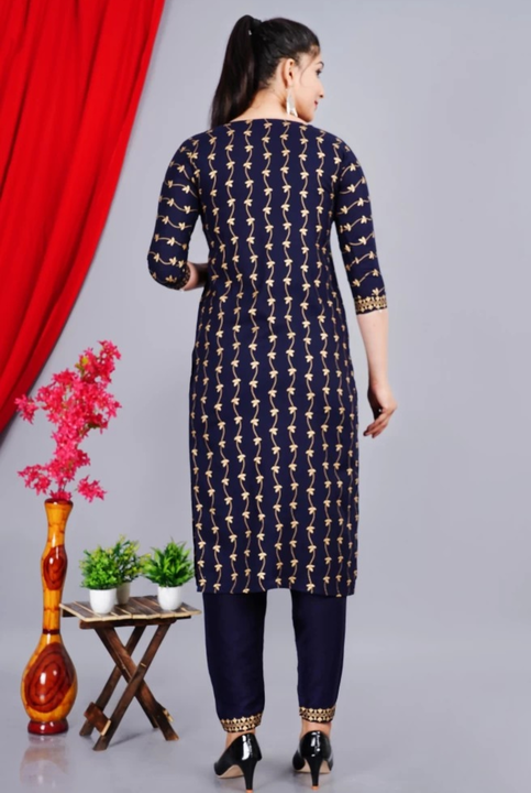 Rayon Kurta Pant set with beautiful heavy work uploaded by Solace Fab on 3/10/2023