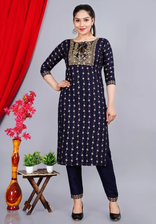 Rayon Kurta Pant set with beautiful heavy work uploaded by Solace Fab on 3/10/2023