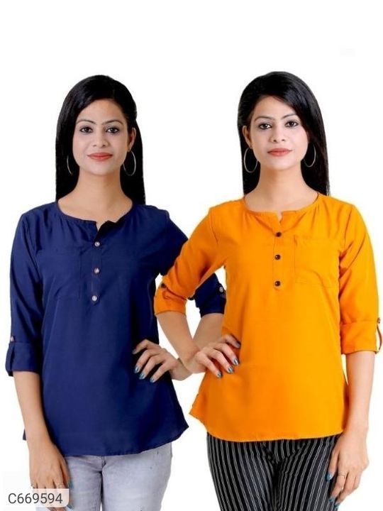 Post image *Catalog Name:* Women's Crepe Tops Buy 1 Get 1 Free
Price ₹395/- में 2 टाप्स
(₹549/- --28% dscnt)
डिस्काउंट उपलब्ध है केवल 8 घंटे तक
*Details:*
 
Description: It Has 2 Piece of Women's Tops (Set of 2)
Fabric: Crepe
Size (In Inches): XS-34, S-36, M-38, L-40, XL-42, XXL-44
Length: Up to 25 In
Sleeve: 3/4 Sleeve
Type: Stitched
Work: Solid
Designs: 3

💥 *FREE Shipping* 
💥 *FREE COD* 
💥 *FREE Return &amp; 100% Refund* 
🚚 *Delivery*: Within 7 days 
Shop link
https://www.mydash101.com/Shop40797660