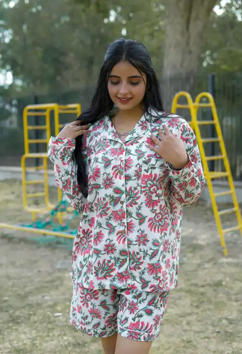 *Night suit for women with shorts*
*With pocket* 

*available sizes*

*S M L XL XXL*
*I'm*
*TOP(SHIR uploaded by Saiba hand block on 3/10/2023