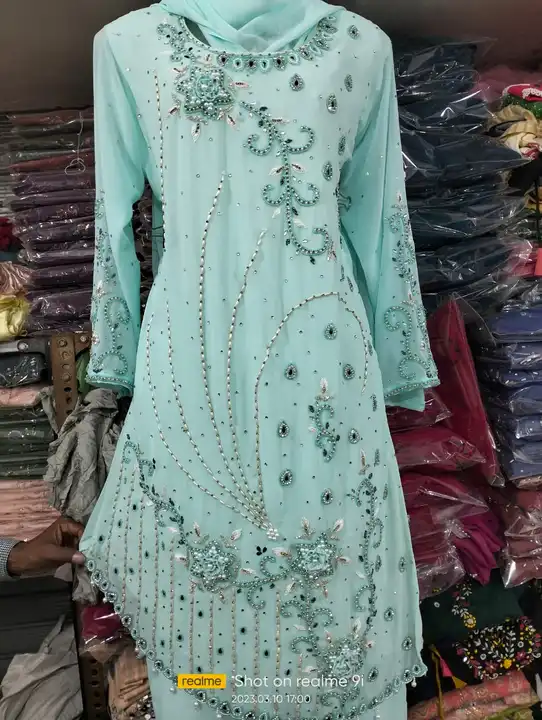 Heavy hand work Pakistani kurti with pant  uploaded by Ayesha dress collection on 3/10/2023