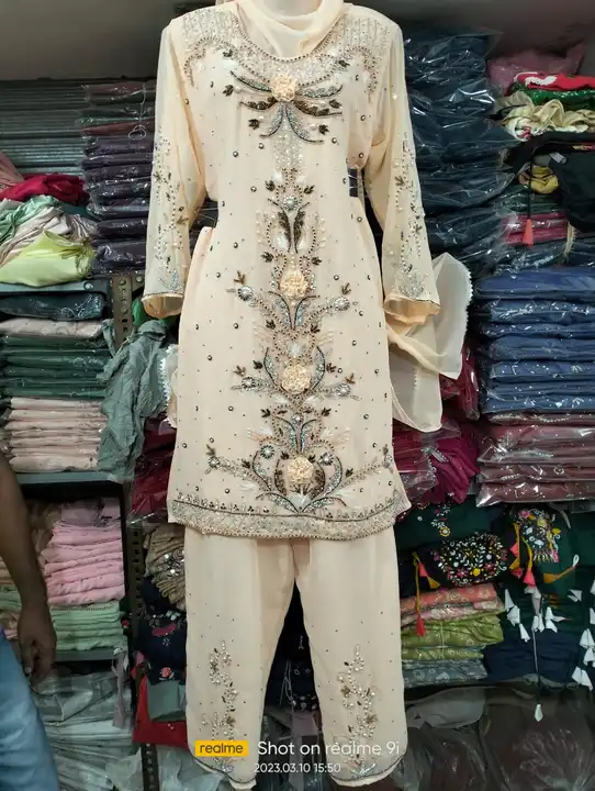 Heavy hand work Pakistani kurti with pant  uploaded by Ayesha dress collection on 3/10/2023