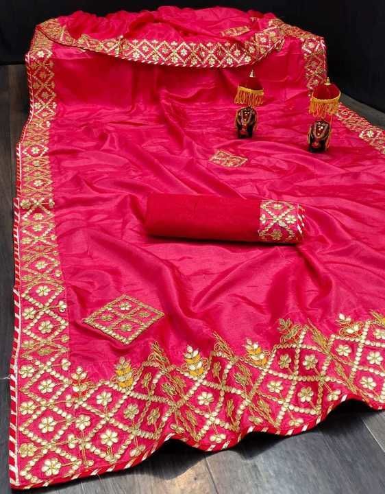 Post image *Fabric :~ Pure Dola Silk*
( Heavy Gotta Work &amp; Border )

*Blouse :~ Bangalori Blouse*
( Gotta Lace Border )

✓💯 Premium Quality Assure°
✓💯Best Price &amp; Best Quality°°
