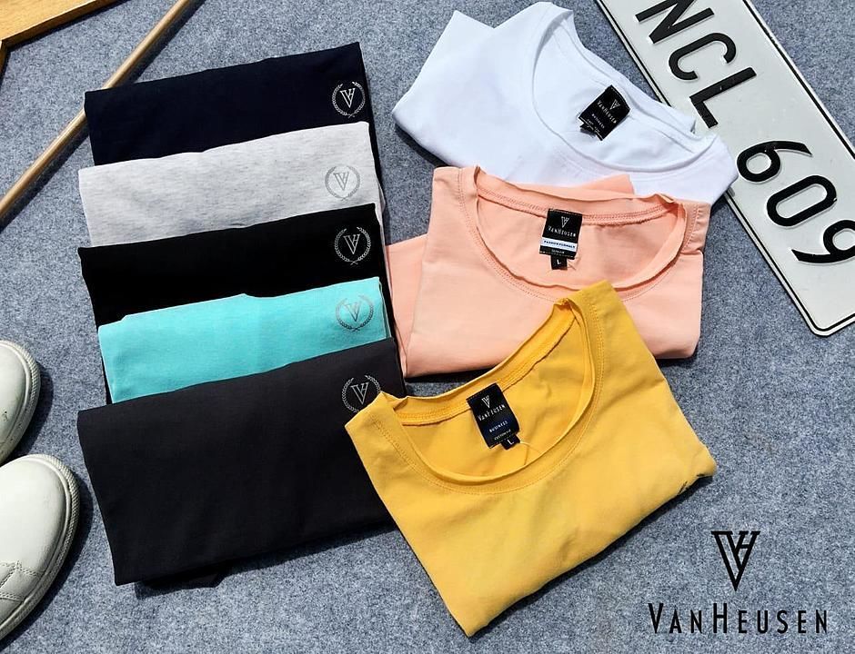 Post image Brand -   *Vanheusen*
                  
Style - *Men's Round neck t-shirt Neck &amp; Sleeve Raw edge*

Fabric -  *four way lycra fabric jersey* 

GSM-    180 

Color -  8 as per image 

Size -      M L XL 

Ratio -     1:1:1

Price -     Rs 195 /- delivery charges extra

Moq -     25pc

🔹All pcs are single pcs poly bag packed 

👉 👉 Ready for delivery
    ( C 320 )