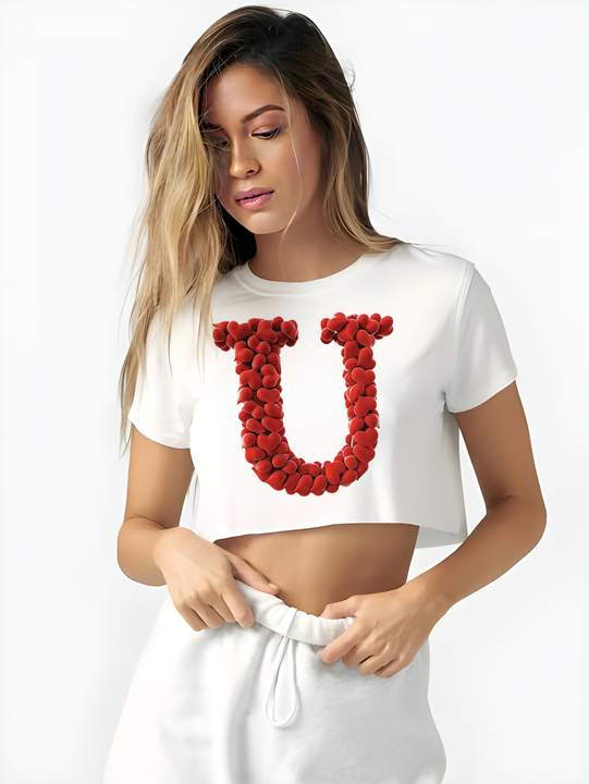 Alphabet crop tops awailable  uploaded by T-shirt wale Chacha / TINT -VERITY OF COLORS on 3/11/2023