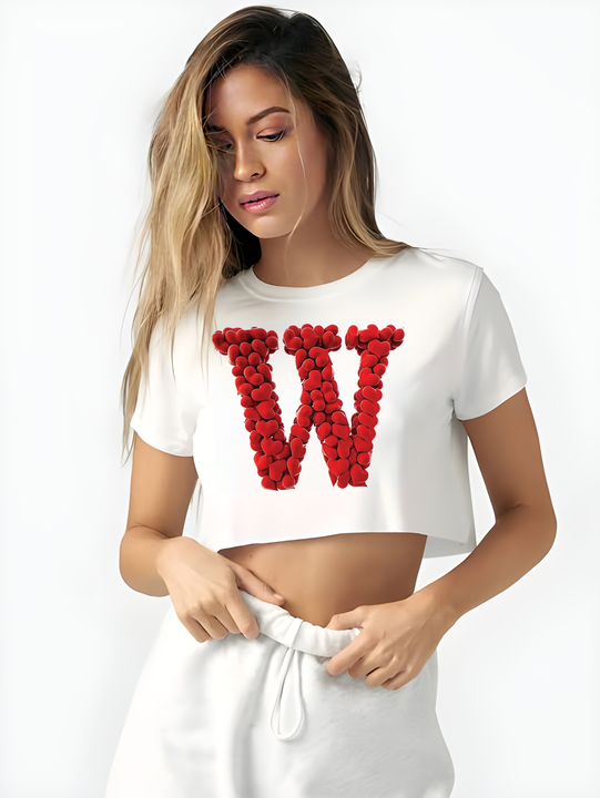 Alphabet crop tops awailable  uploaded by T-shirt wale Chacha / TINT -VERITY OF COLORS on 3/11/2023