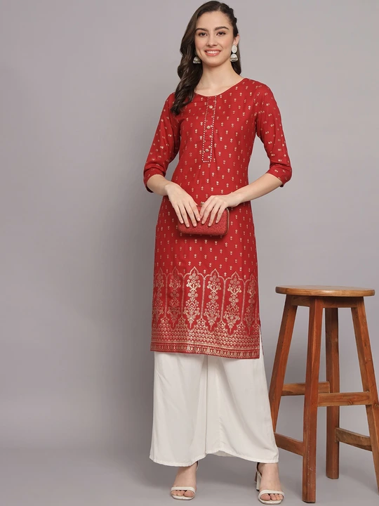 Maroon foil print kurti  uploaded by business on 3/11/2023