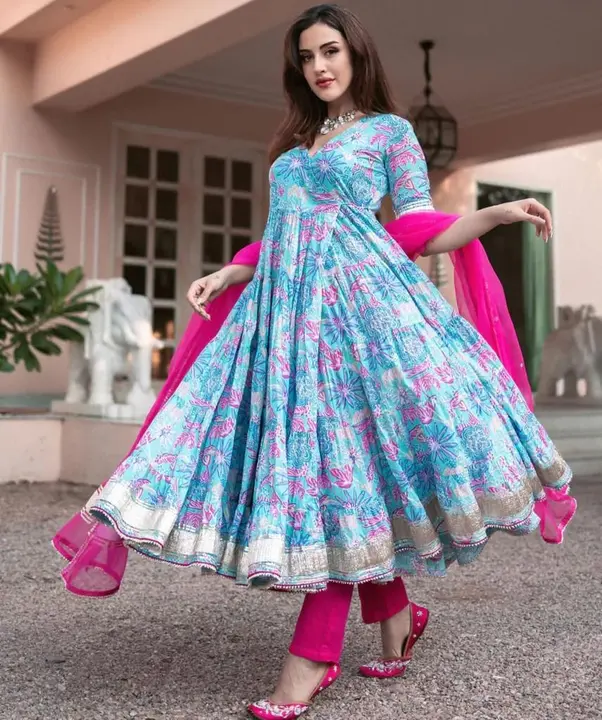 Anarkali Flaired kurti with 💞pant & Nazmin dupatta uploaded by Maa Collection on 3/11/2023