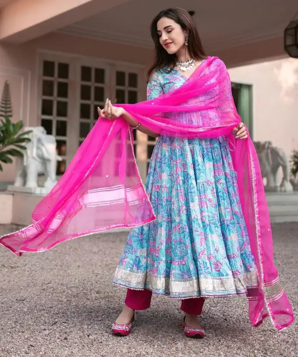 Anarkali Flaired kurti with 💞pant & Nazmin dupatta uploaded by Maa Collection on 3/11/2023