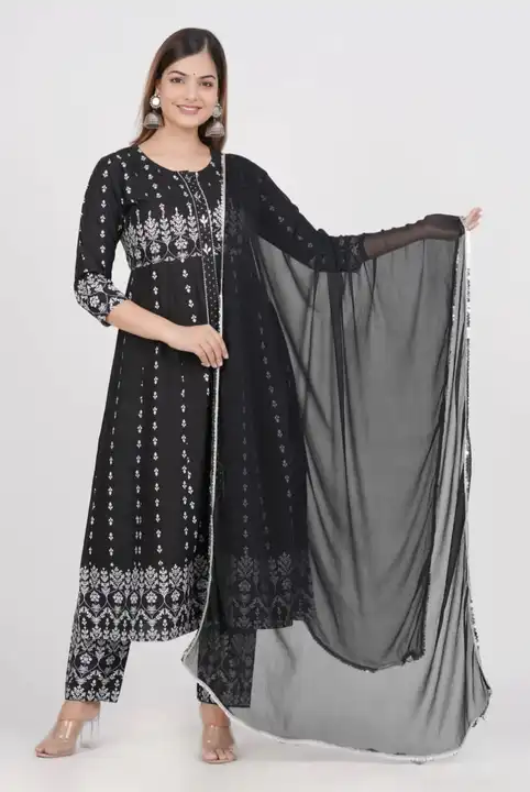 Women black embroidered kurta pant and dupatta set  uploaded by Aleexa Outlet on 3/11/2023