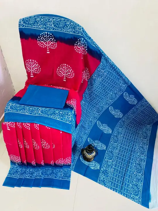 Hand block print  saree with blous

✂️1.Size 6.3 metres including blouse pieces.
🧶2.Pure handmade s uploaded by Saiba hand block on 3/11/2023