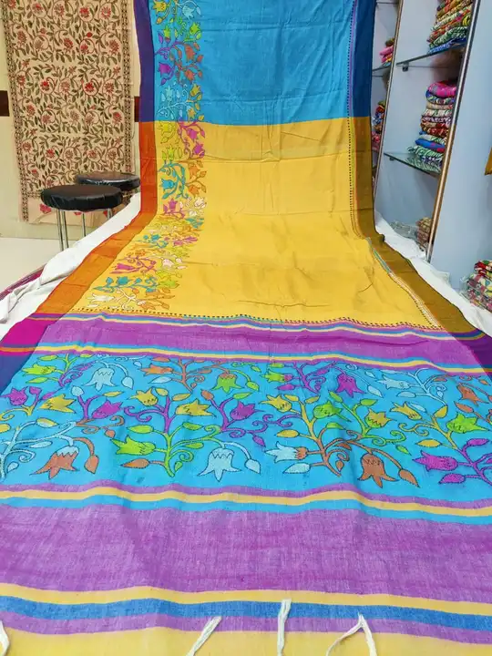 Product image of Beautiful Hand Embroidery Kantha Stitch On Pure Khadi Cotton Handloom Saree With Blouse Piece 
, ID: beautiful-hand-embroidery-kantha-stitch-on-pure-khadi-cotton-handloom-saree-with-blouse-piece-fb8ca74b