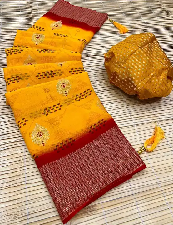 Fabric Georgette Fabric With Bandhani Two Tone Color Matching And Foil Print Border With Jaquard  uploaded by Miss Lifestyle on 3/11/2023
