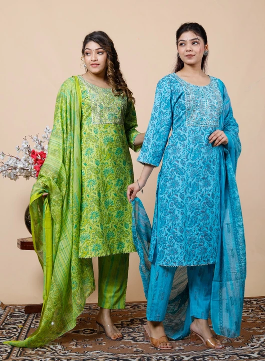 💃Today *New* *Lounch* 🎉LOOK A COOL PRETTIEST iwn stret cut a_line💫Kurta_pent with dupatta(3 pice) uploaded by Colours seven on 3/11/2023