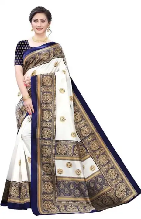BHAGAPURI SAREE 

WITH BLOUS 

ONLY WHITE COLOUR 

JO PHOTO H VHI MAAL AAYGA 

PIC 150 

*RATE 145*  uploaded by Krisha enterprises on 3/12/2023