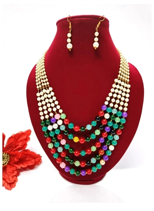 New Look multi colour glass Beads 8 mm moti mala (Necklace with Earrings) uploaded by business on 3/12/2023