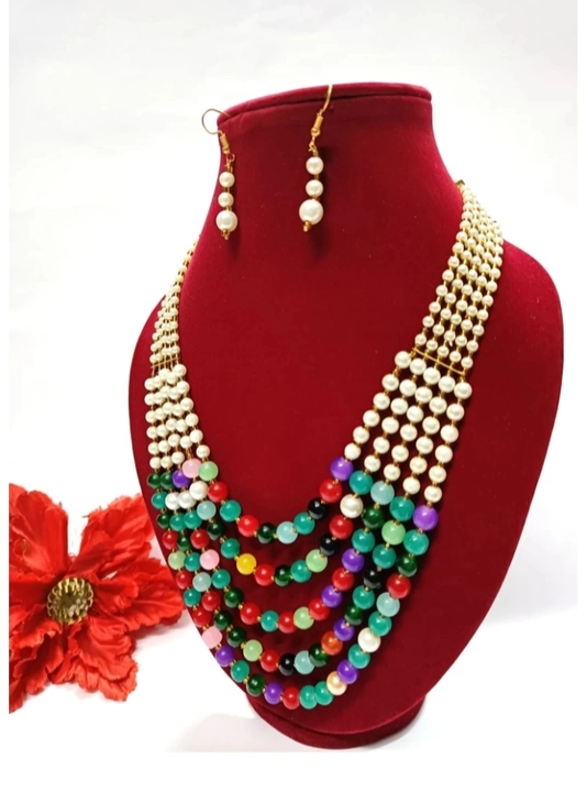 New Look multi colour glass Beads 8 mm moti mala (Necklace with Earrings) uploaded by Rajasthani juwelen14 on 3/12/2023