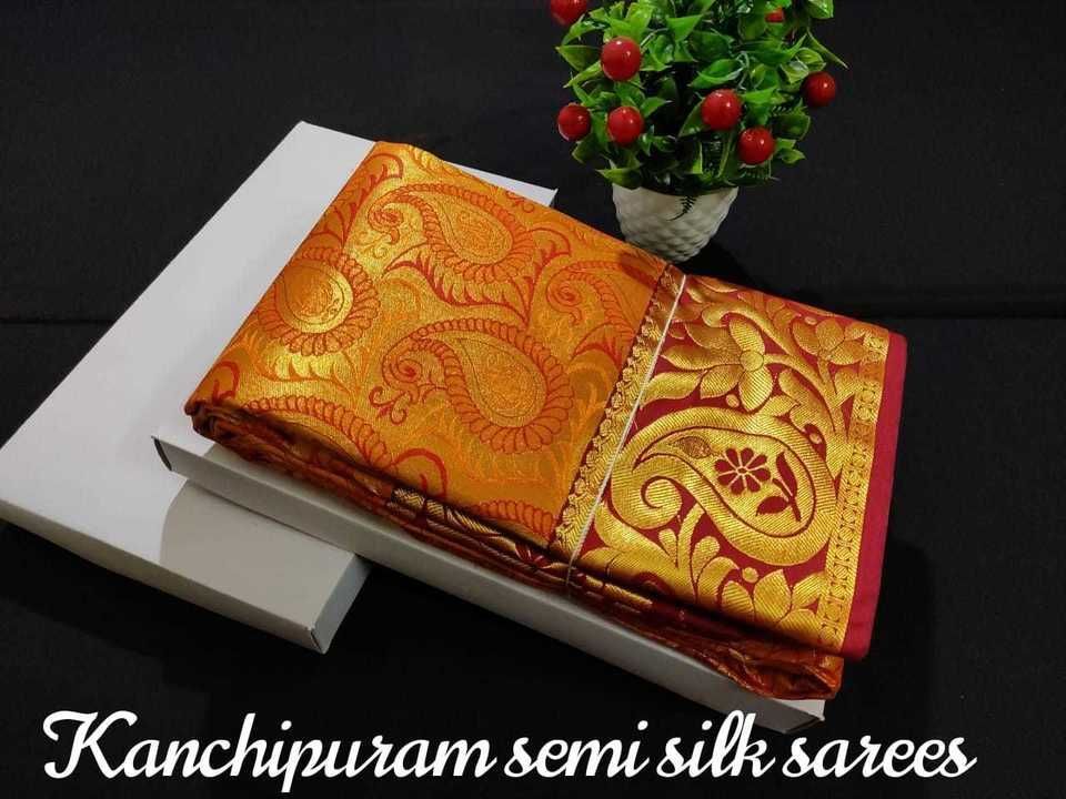 Post image *🍁Elite Kanchipuram semi silk sarees🍁*.

*🥭Samuthrika/vasthrakala style wedding type*

*🥭Real 3D Embosed Body*

*🥭Contrast Rich pallu with Running blouse*

 *🥭Reseller price= 1700+$*...

*🍏🍏🥭Attractive discount and offers available for bulk booking and regular resellers🍏🍏🥭*