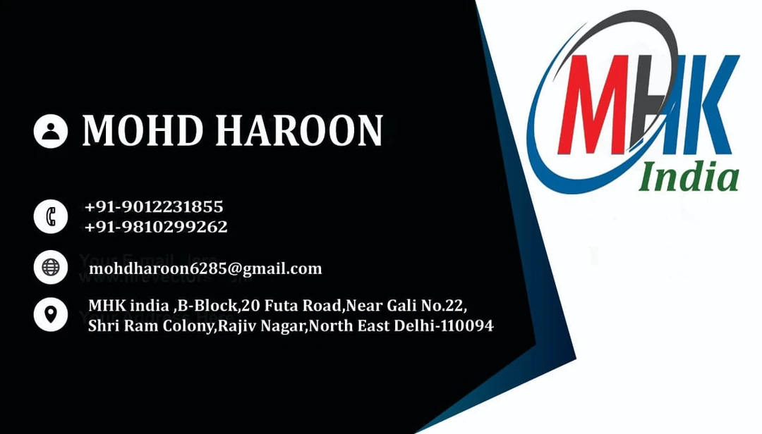 Visiting card store images of MHK India Fashions