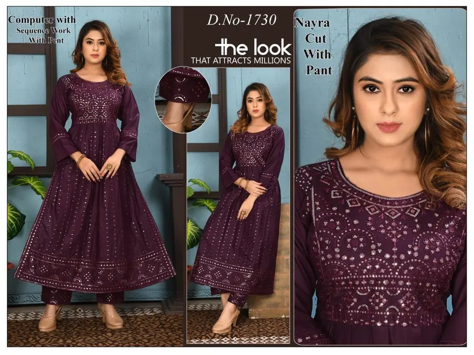 Heavy nayra cut kurti pant set uploaded by Evergreen on 3/12/2023