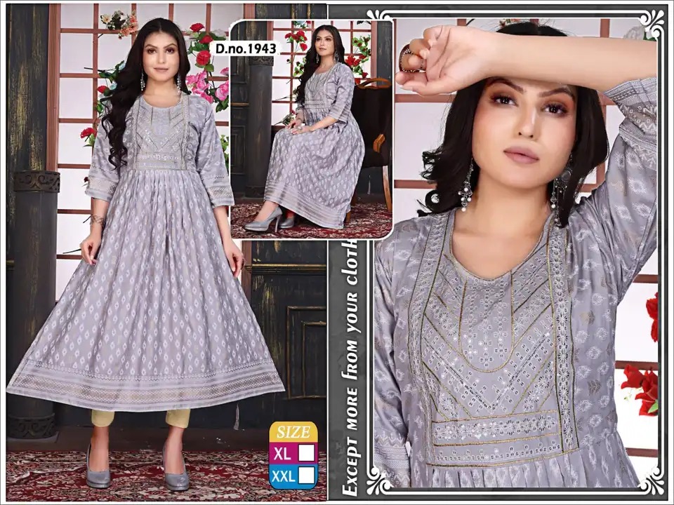Long fancy full work ghera Kurtis xl xxl embroidery printed designer kurtis  uploaded by Radha Creation , Maira sales for Readymade items on 3/13/2023