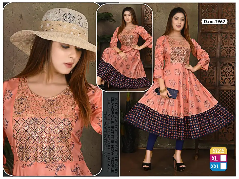 Long fancy full work ghera Kurtis xl xxl embroidery printed designer kurtis  uploaded by Radha Creation , Maira sales for Readymade items on 3/13/2023