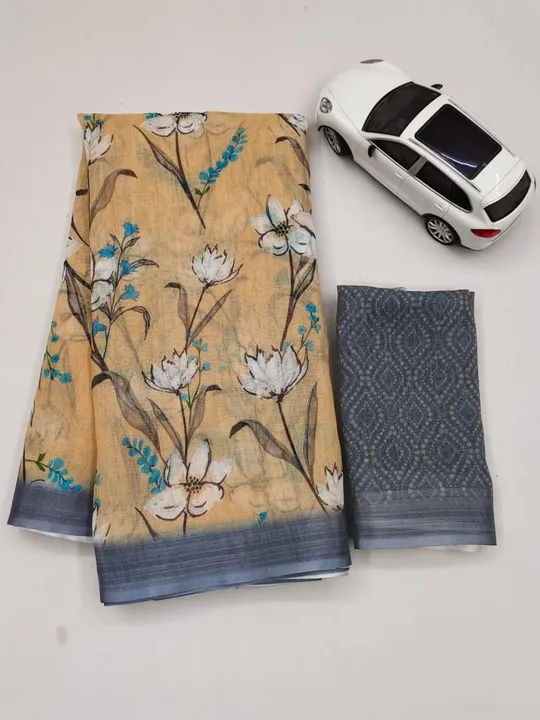 Sarees:-Original Linen With Silver Jari Patta.

*Work* - Digital Print. uploaded by NIVA CREATION on 3/13/2023