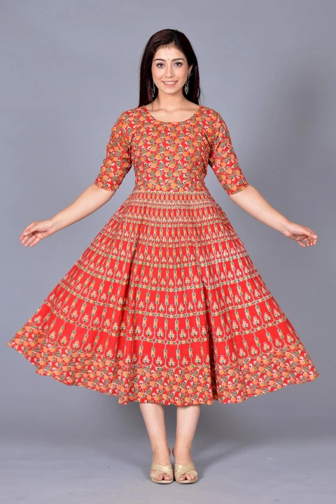 Post image Hey! Checkout my new product called
Jaipuri print  sleeves attached frock
Size free .
