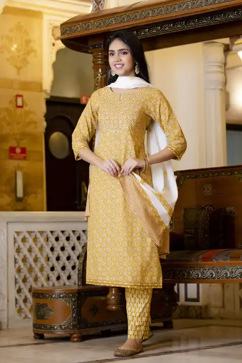 Post image 🌸🌸🌸🌸🌸🌸🌸🌸🌸🌸🌸🌸

 *Straight Kurti with Pants and Dupatta*
〰️〰️〰️〰️〰️〰️〰️〰️〰️〰️〰️〰️

*Kurti Length - 44"* 
*Pant Length - 38"*
*Dupatta Length - 2.20 Meter* 

*Fabric Details :-*
*Kurti  - Cotton Cambric*
*Pant  - Cotton Cambric*
*Dupatta  - Mal Mal*

*Detailed with -*
*• Embroidery, Zari and Gota work on Neck*
*• And Borders*

*Size  -  M/38,  L/40,  XL/42,  XXL/44*

 949/- price ```
〰️〰️〰️〰️〰️〰️〰️〰️
Ship extra
🌸🌸🌸🌸🌸🌸🌸🌸🌸