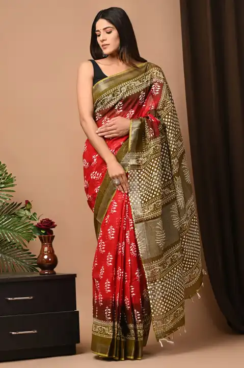 Sarees with blouse  uploaded by Ashoka bagru print on 3/13/2023